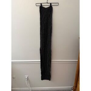 Aran Crafts 100 %‎ Merino Wool Cable Knit Long Scarf Dark Grey Made in Ireland
